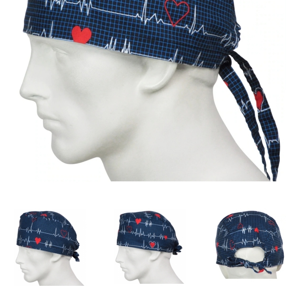 ☆☆SOLD☆☆Sparkling Earth Surgery/Medical/Nursing Cap EKG ❤ Print. USA made.